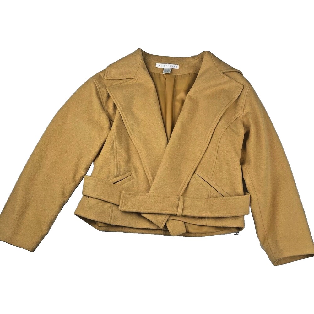 The Limited Mustard Yellow Wool Blend Cropped Belted Jacket Coat Size M